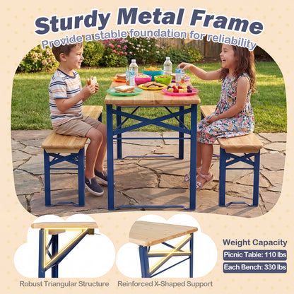 43.5 Inch Folding Kids Picnic Table, Bench Set, Wooden Toddler Table, Navy Kids Table & Chair Sets at Gallery Canada