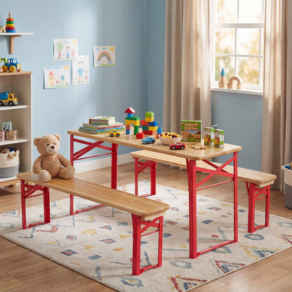 43.5 Inch Folding Kids Picnic Table, Bench Set, Wooden Toddler Table, Red Kids Table & Chair Sets at Gallery Canada