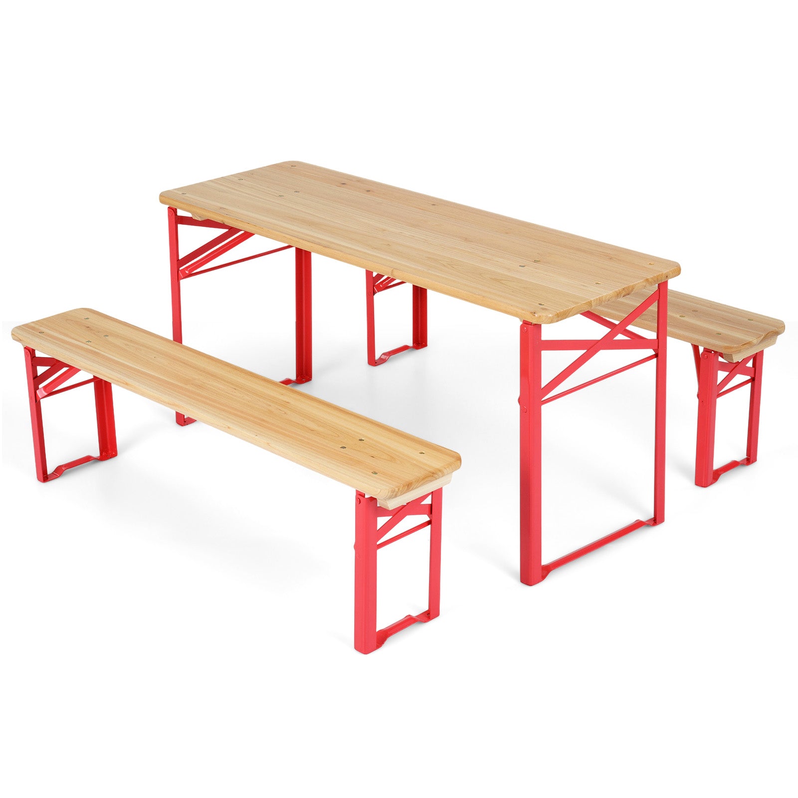 43.5 Inch Folding Kids Picnic Table, Bench Set, Wooden Toddler Table, Red Kids Table & Chair Sets Red at Gallery Canada