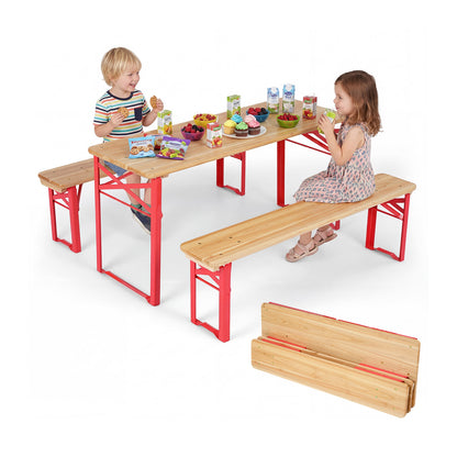 43.5 Inch Folding Kids Picnic Table, Bench Set, Wooden Toddler Table, Red Kids Table & Chair Sets at Gallery Canada