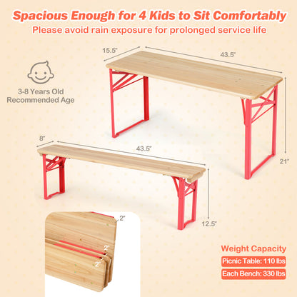 43.5 Inch Folding Kids Picnic Table, Bench Set, Wooden Toddler Table, Red Kids Table & Chair Sets at Gallery Canada