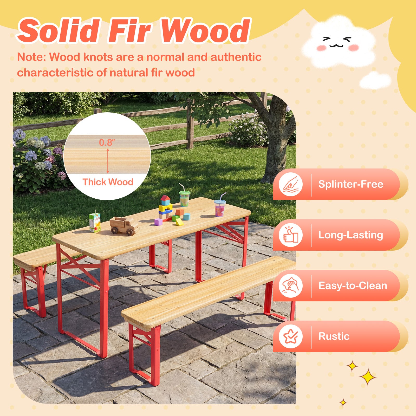 43.5 Inch Folding Kids Picnic Table, Bench Set, Wooden Toddler Table, Red Kids Table & Chair Sets at Gallery Canada