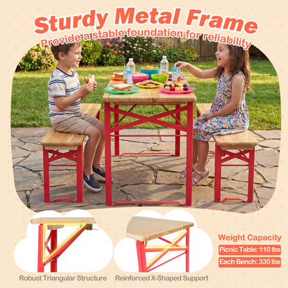 43.5 Inch Folding Kids Picnic Table, Bench Set, Wooden Toddler Table, Red Kids Table & Chair Sets at Gallery Canada