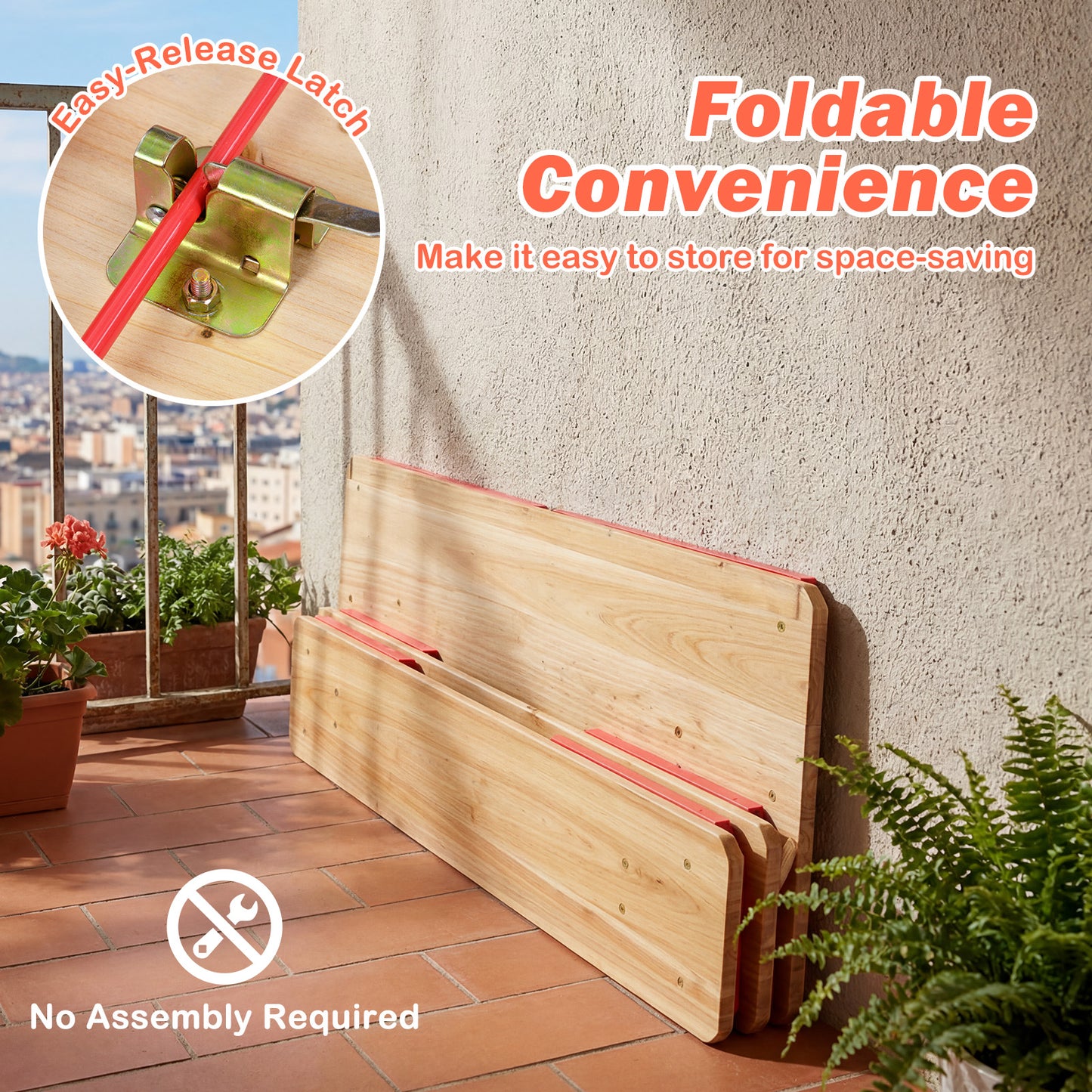 43.5 Inch Folding Kids Picnic Table, Bench Set, Wooden Toddler Table, Red Kids Table & Chair Sets at Gallery Canada