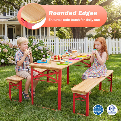 43.5 Inch Folding Kids Picnic Table, Bench Set, Wooden Toddler Table, Red Kids Table & Chair Sets at Gallery Canada