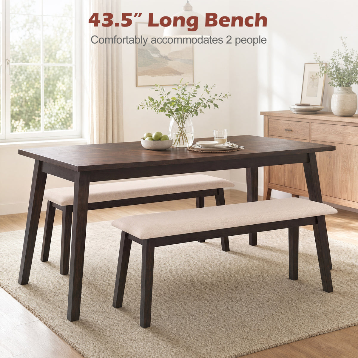 43.5 Inch Upholstered Entryway Bench, Beige