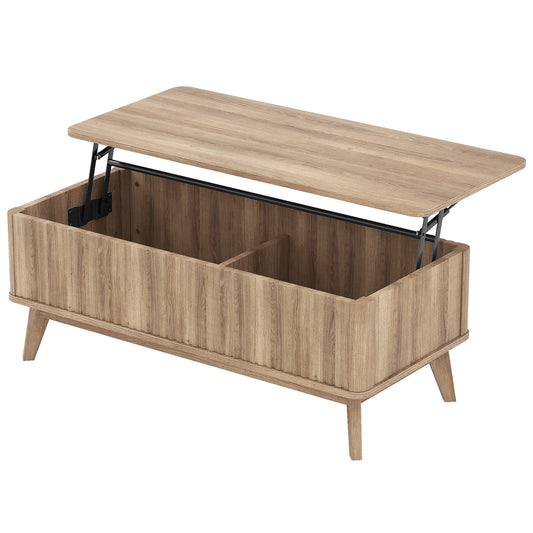 43.5" Rectangle Wooden Fluted Lift Top Coffee Table, Walnut Coffee Tables Walnut at Gallery Canada