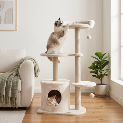 43" Cat Tree for Indoor Cats with Comfy Plush Perches and Sisal Scratching Posts, Beige Cat Trees Condos & Scratchers at Gallery Canada