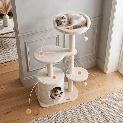 43" Cat Tree for Indoor Cats with Comfy Plush Perches and Sisal Scratching Posts, Beige Cat Trees Condos & Scratchers at Gallery Canada