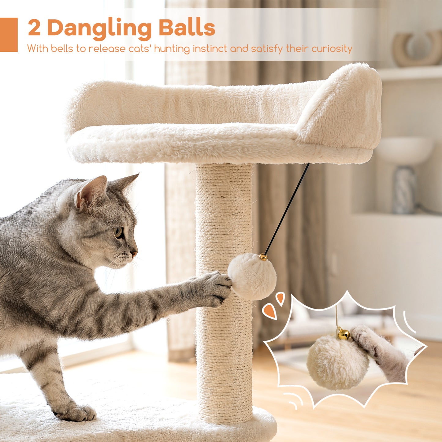 43" Cat Tree for Indoor Cats with Comfy Plush Perches and Sisal Scratching Posts, Beige Cat Trees Condos & Scratchers at Gallery Canada
