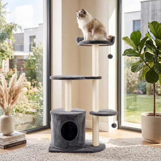 43" Cat Tree for Indoor Cats with Comfy Plush Perches and Sisal Scratching Posts, Gray Cat Trees Condos & Scratchers Gray at Gallery Canada