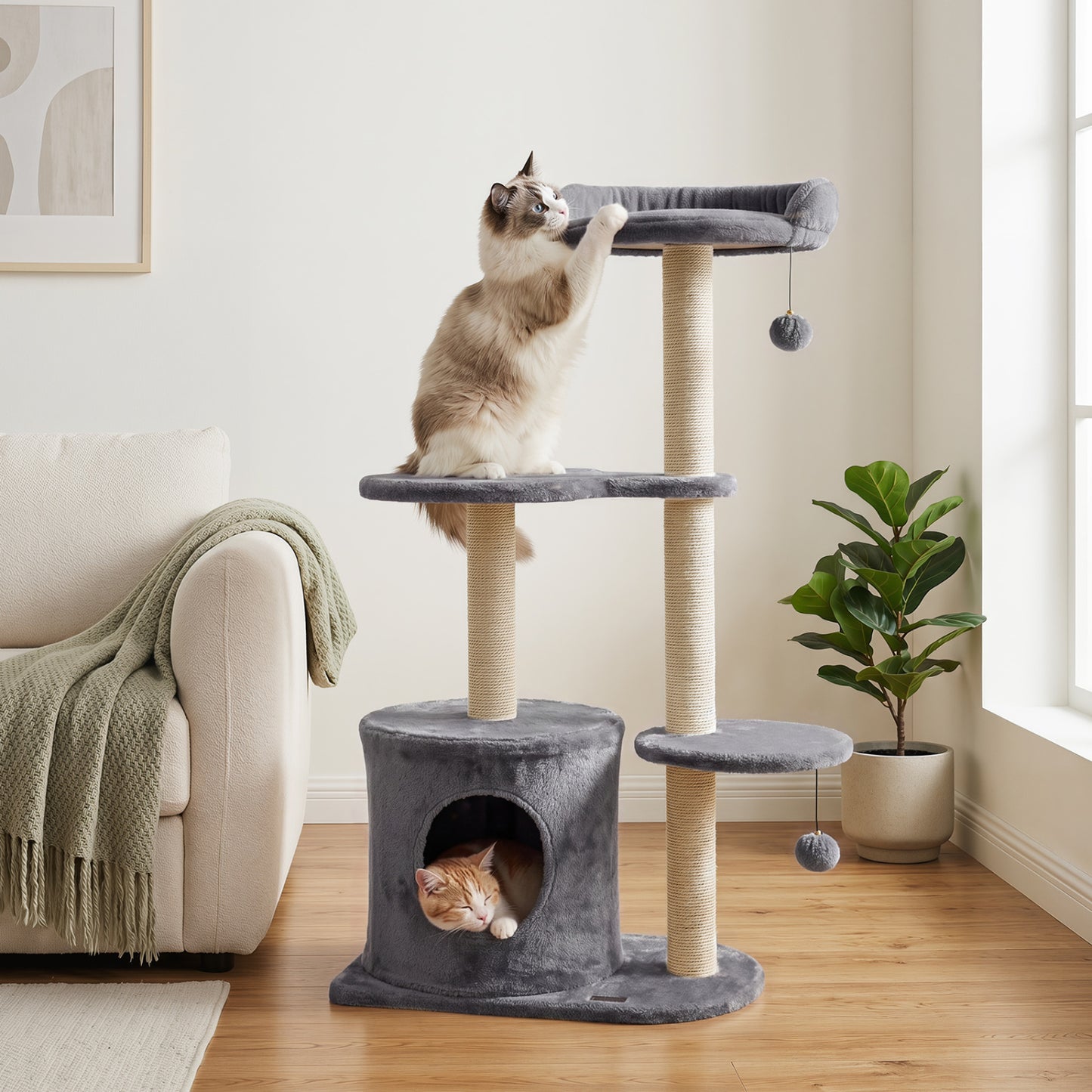 43" Cat Tree for Indoor Cats with Comfy Plush Perches and Sisal Scratching Posts, Gray Cat Trees Condos & Scratchers at Gallery Canada