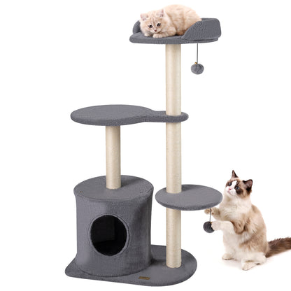 43" Cat Tree for Indoor Cats with Comfy Plush Perches and Sisal Scratching Posts, Gray Cat Trees Condos & Scratchers at Gallery Canada