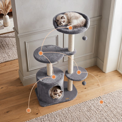 43" Cat Tree for Indoor Cats with Comfy Plush Perches and Sisal Scratching Posts, Gray Cat Trees Condos & Scratchers at Gallery Canada