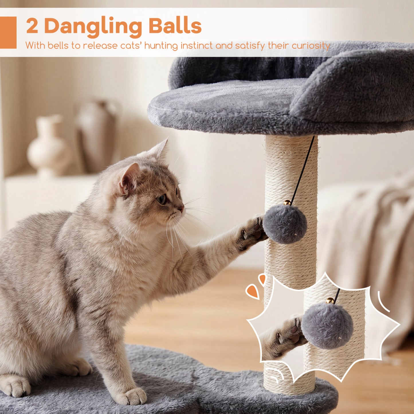 43" Cat Tree for Indoor Cats with Comfy Plush Perches and Sisal Scratching Posts, Gray Cat Trees Condos & Scratchers at Gallery Canada