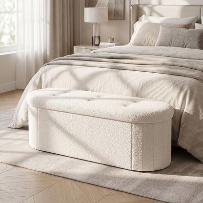 Pouf coffre de rangement Teddy pliable, 43", Beige