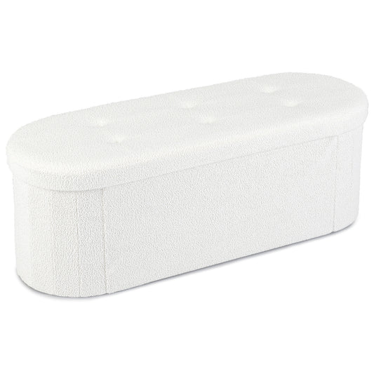 Folding Teddy Storage Ottoman Bench, 43", Beige Shoe Racks & Storage Benches Beige at Gallery Canada