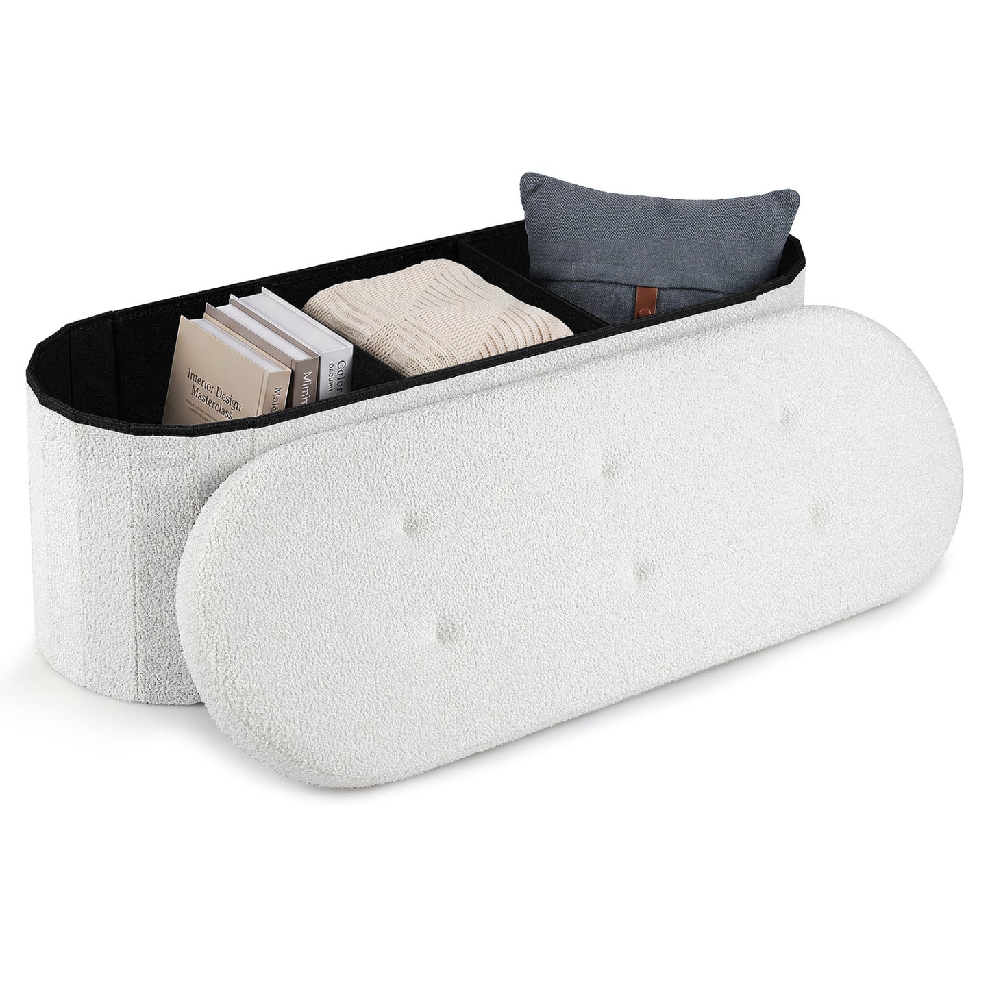 Pouf coffre de rangement Teddy pliable, 43", Beige