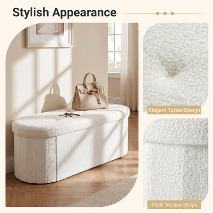 Pouf coffre de rangement Teddy pliable, 43", Beige