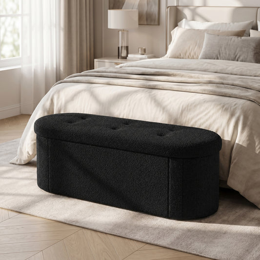 Folding Teddy Storage Ottoman Bench with Dividers, 43", Black Shoe Racks & Storage Benches Black at Gallery Canada