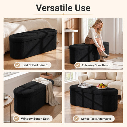 Pouf coffre de rangement Teddy pliable avec séparateurs, 43", noir