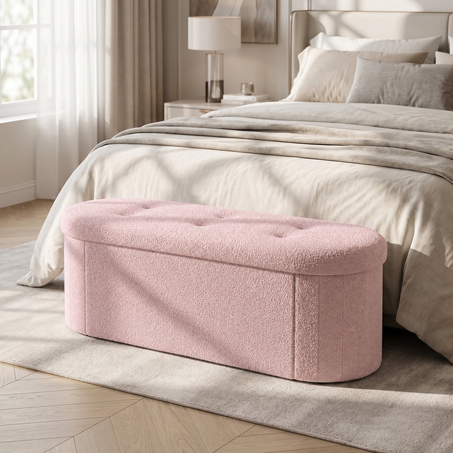 Banco de rangement pliable Teddy avec séparateurs, 43", rose