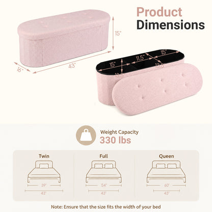 Banco de rangement pliable Teddy avec séparateurs, 43", rose