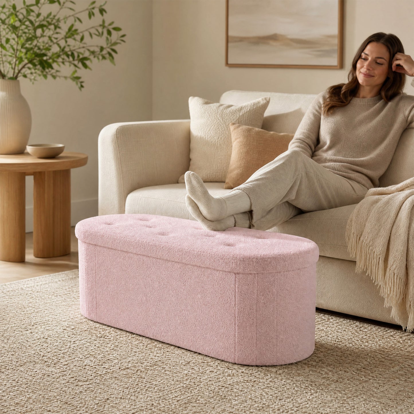 Banco de rangement pliable Teddy avec séparateurs, 43", rose