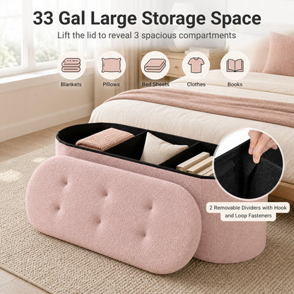 Banco de rangement pliable Teddy avec séparateurs, 43", rose