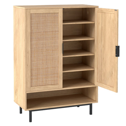 43 Inch 6-Tier Tall Shoe Cabinet with Double Doors, Natural Shoe Racks & Storage Benches at Gallery Canada