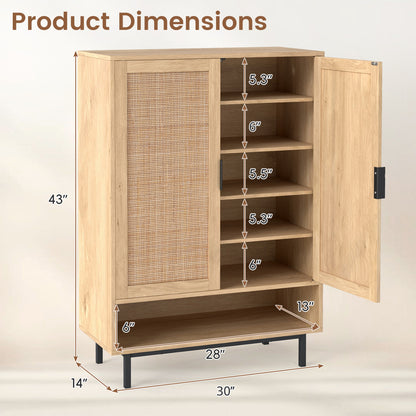 43 Inch 6-Tier Tall Shoe Cabinet with Double Doors, Natural Shoe Racks & Storage Benches at Gallery Canada