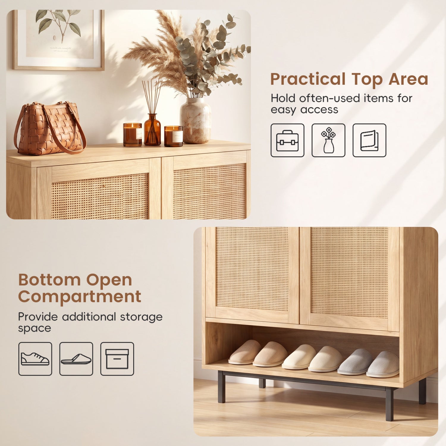 43 Inch 6-Tier Tall Shoe Cabinet with Double Doors, Natural Shoe Racks & Storage Benches at Gallery Canada