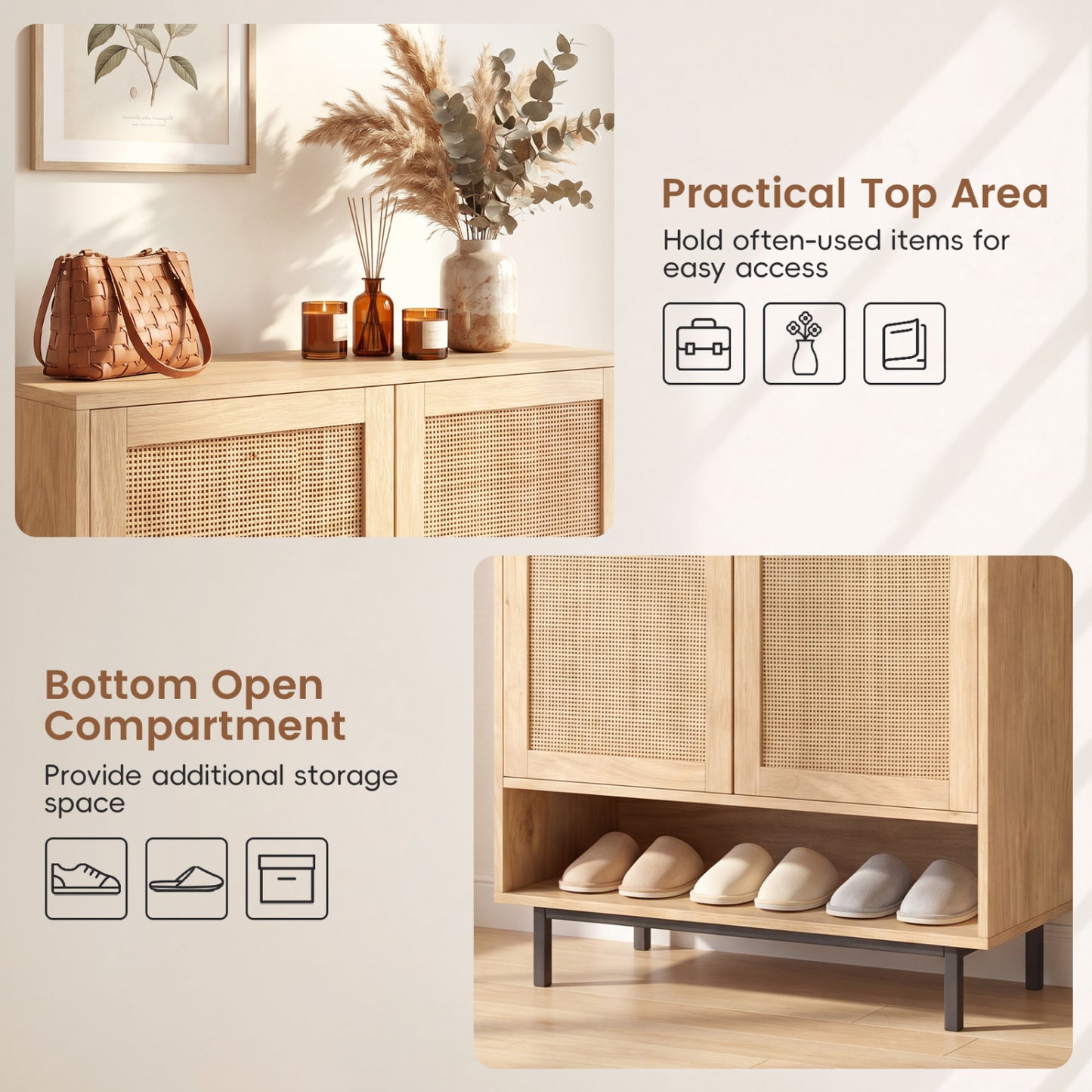 43 Inch 6-Tier Tall Shoe Cabinet with Double Doors, Natural Shoe Racks & Storage Benches at Gallery Canada