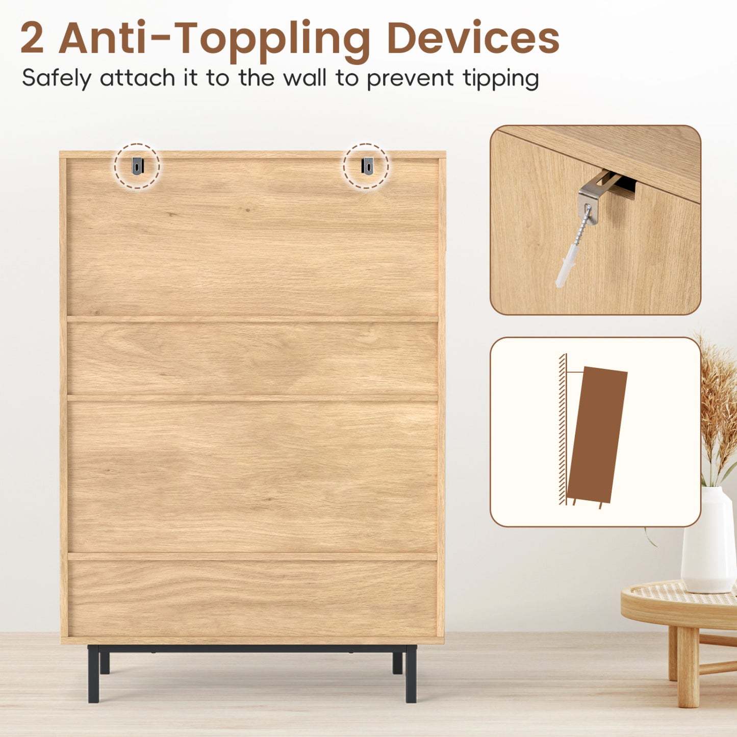 43 Inch 6-Tier Tall Shoe Cabinet with Double Doors, Natural Shoe Racks & Storage Benches at Gallery Canada