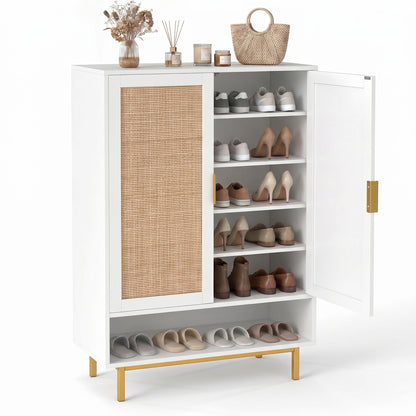 43 Inch 6-Tier Tall Shoe Cabinet with Double Doors, White Shoe Racks & Storage Benches at Gallery Canada
