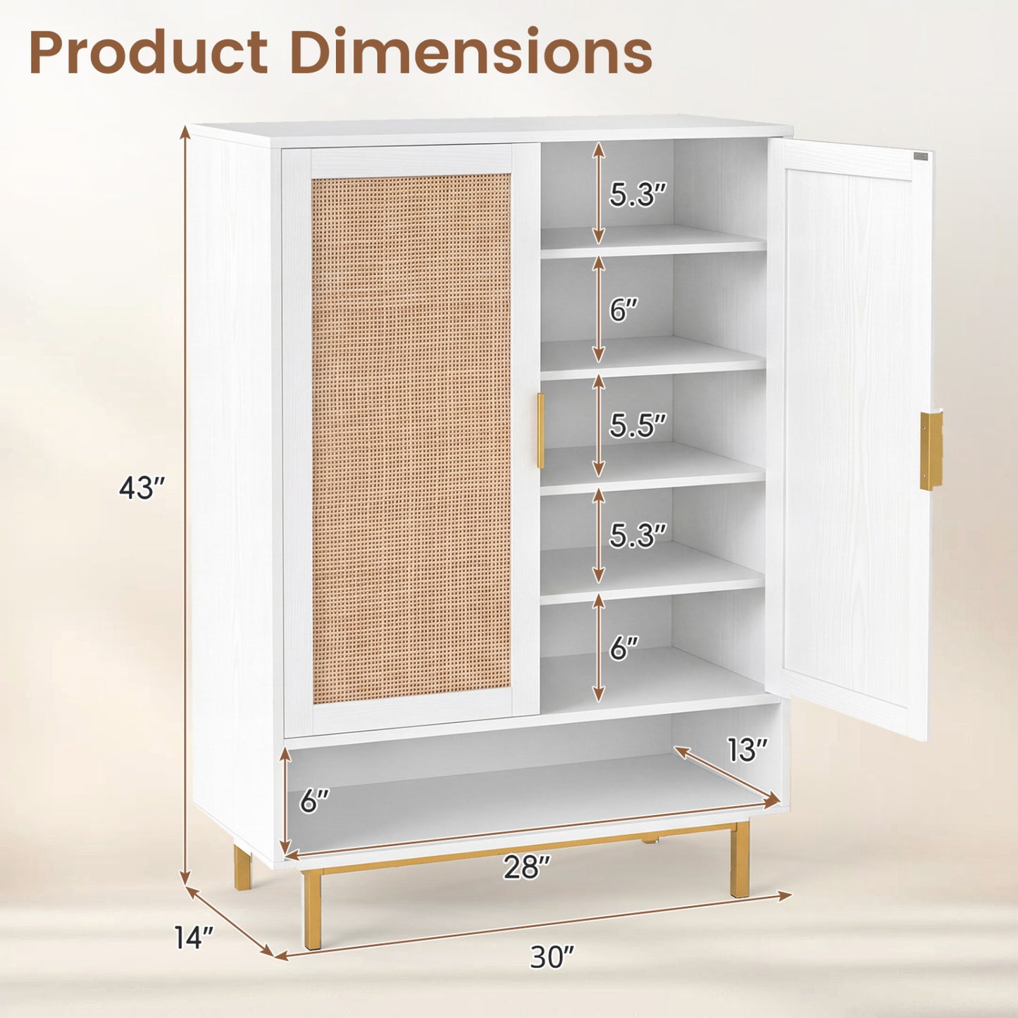 43 Inch 6-Tier Tall Shoe Cabinet with Double Doors, White Shoe Racks & Storage Benches at Gallery Canada