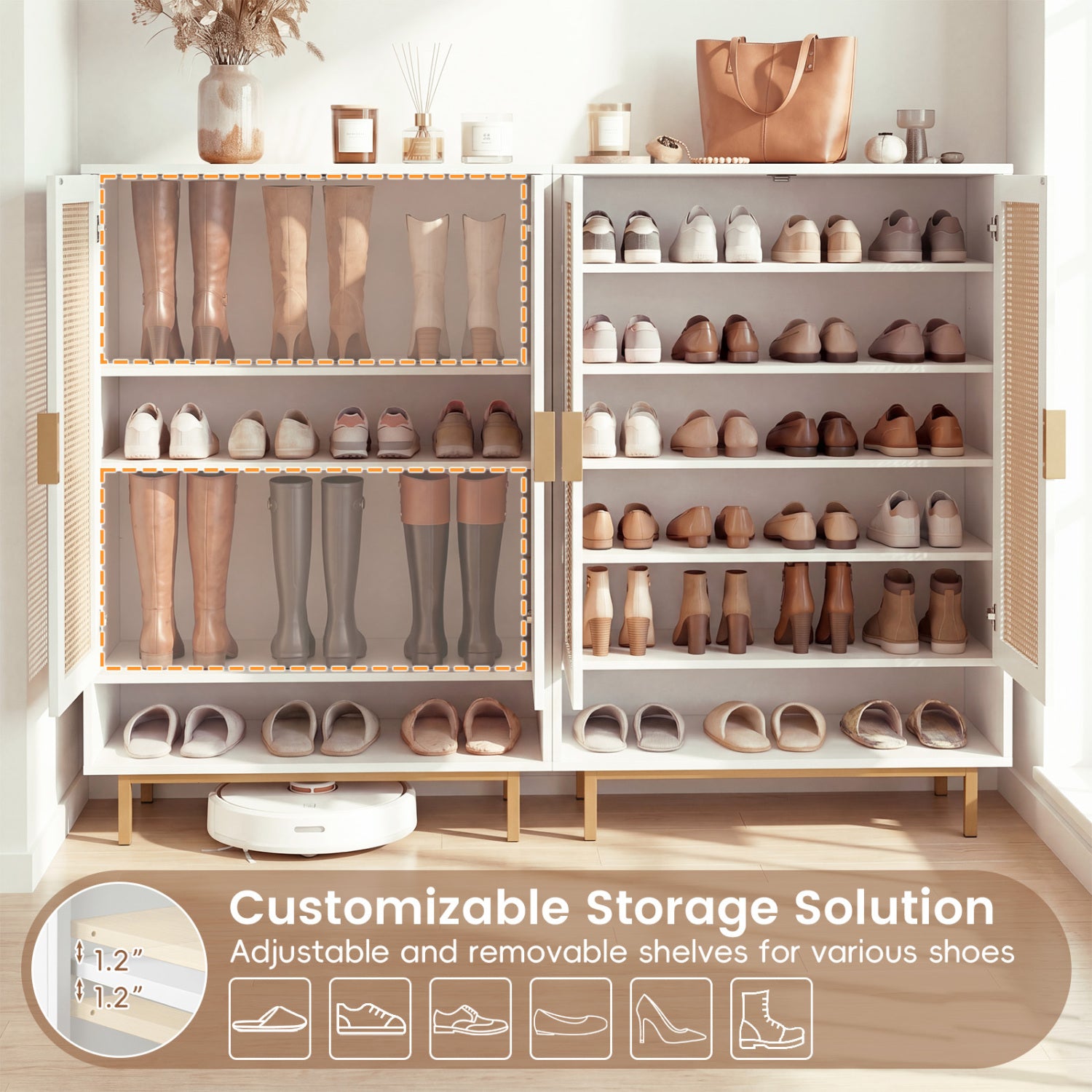 43 Inch 6-Tier Tall Shoe Cabinet with Double Doors, White Shoe Racks & Storage Benches at Gallery Canada
