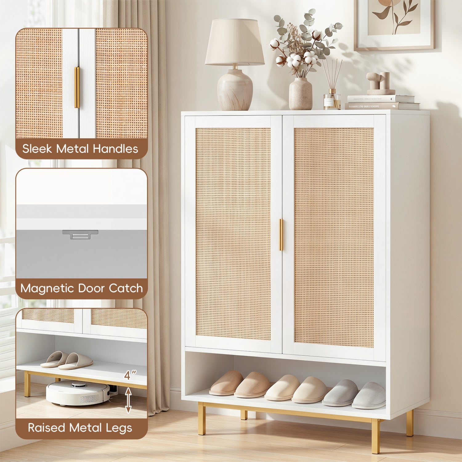 43 Inch 6-Tier Tall Shoe Cabinet with Double Doors, White Shoe Racks & Storage Benches at Gallery Canada
