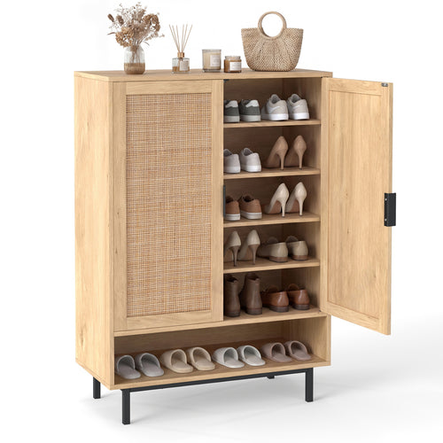 43 Inch 6-Tier Tall Shoe Cabinet with Double Doors, Natural