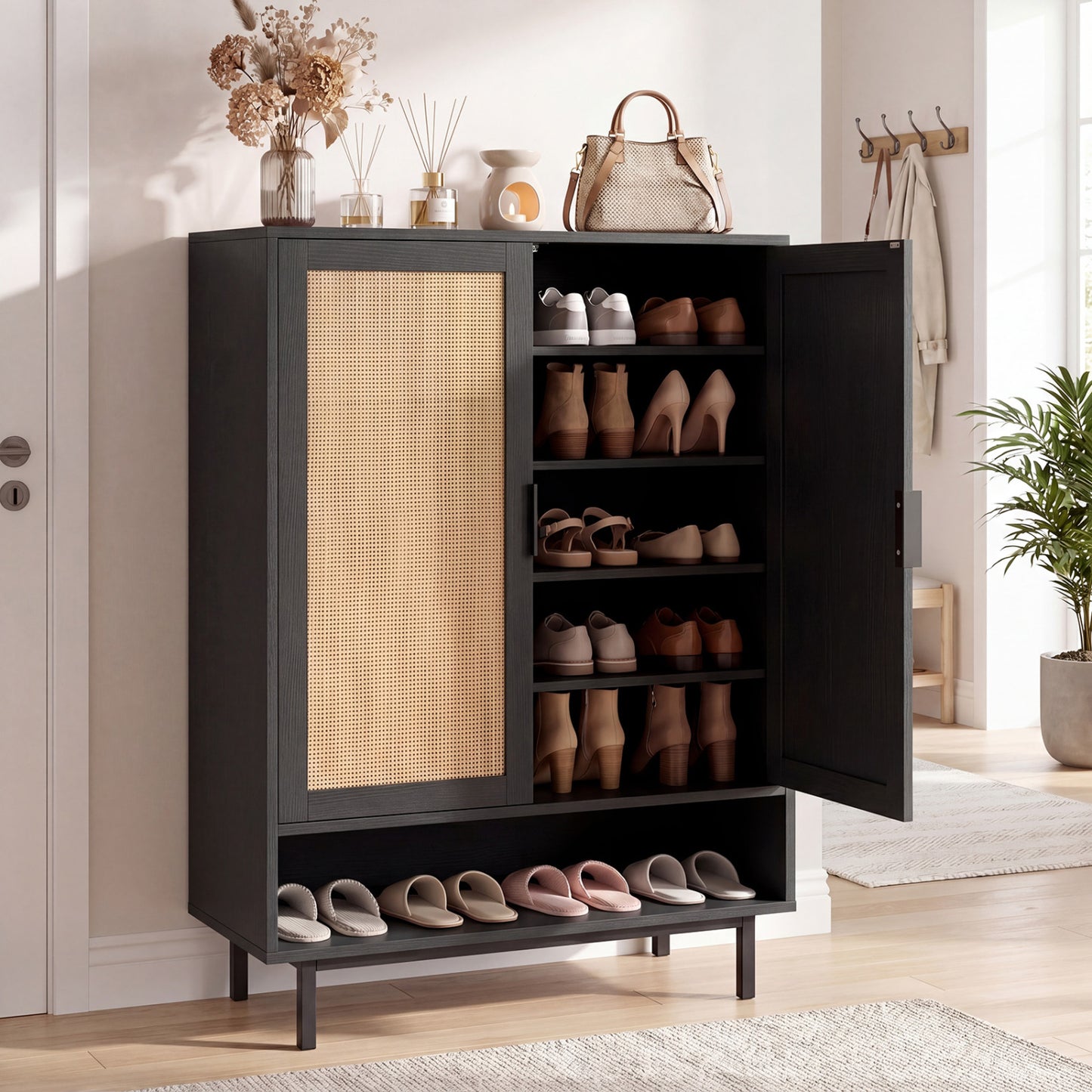 43 Inch 6-Tier Tall Shoe Cabinet, Black
