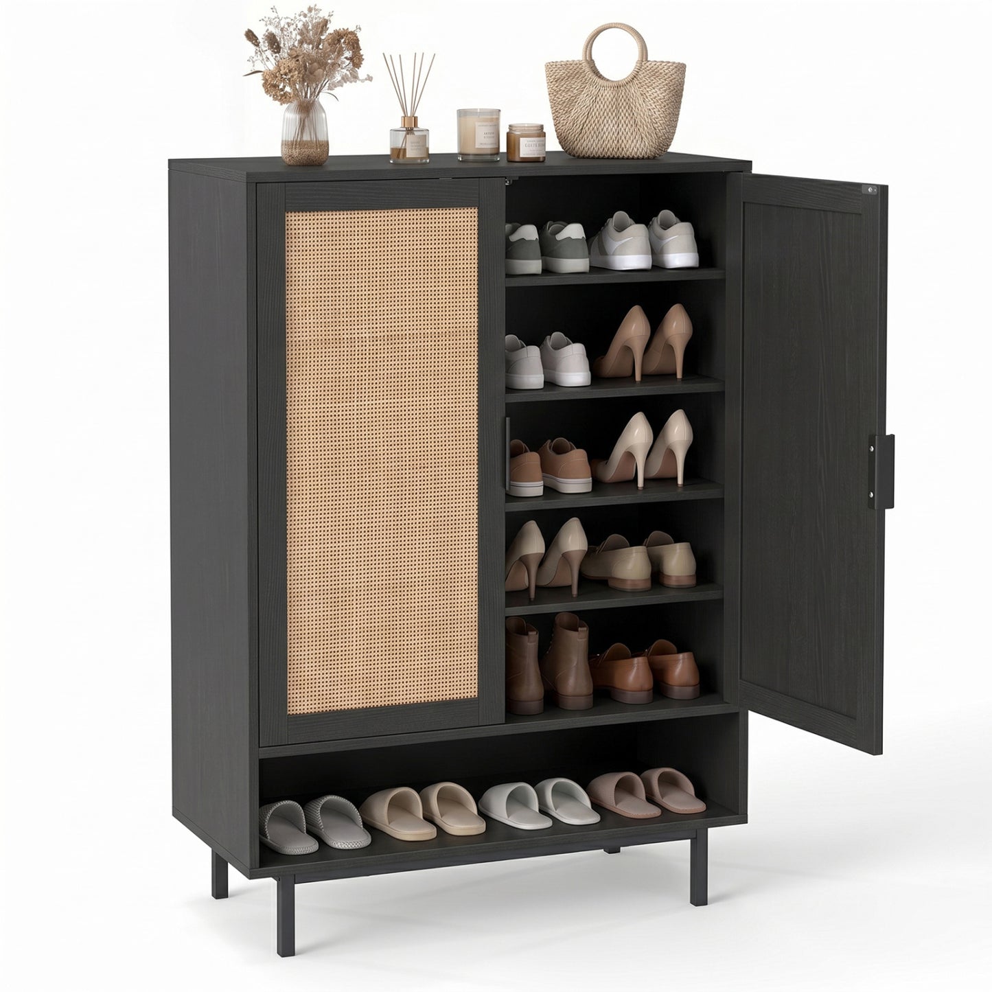 43 Inch 6-Tier Tall Shoe Cabinet, Black