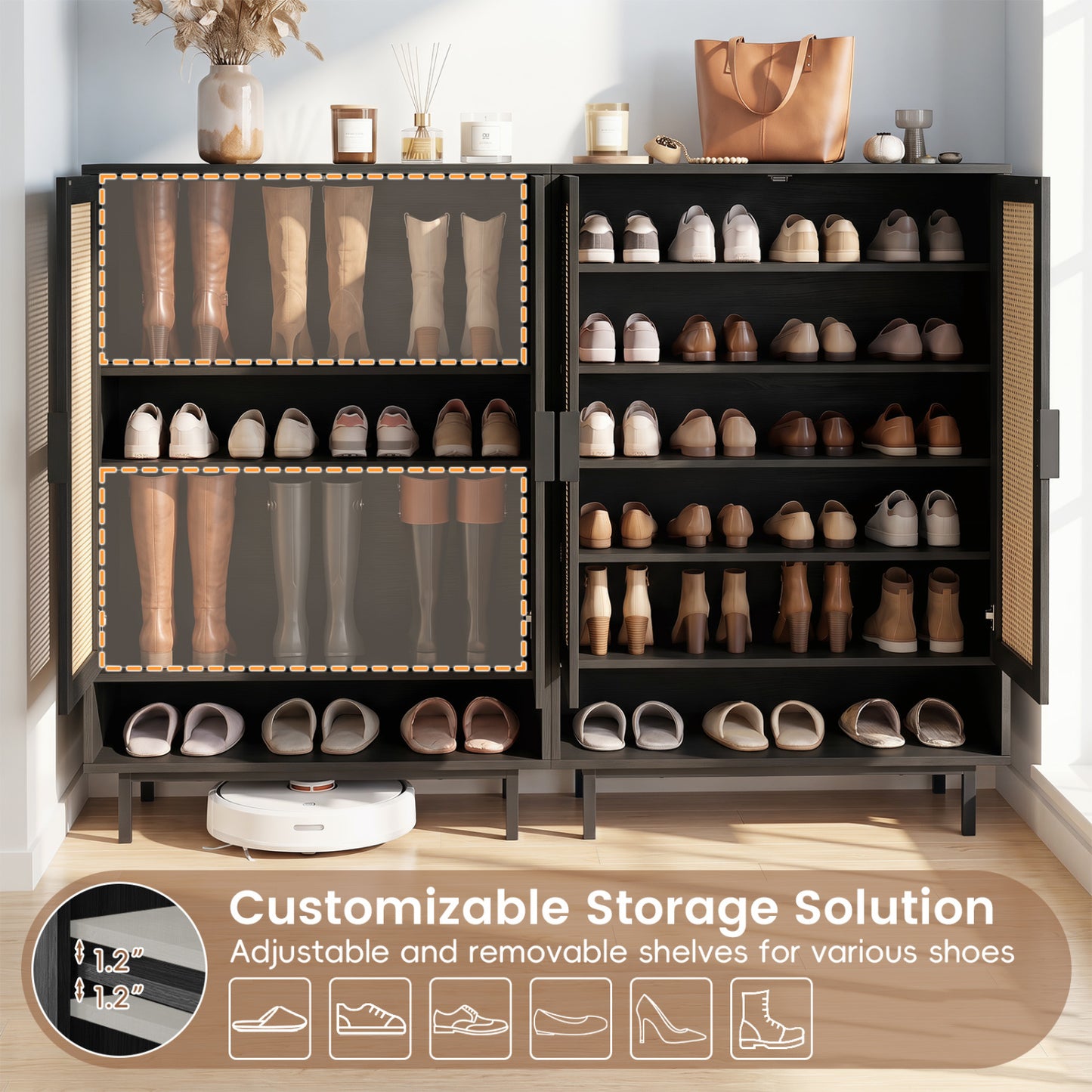 43 Inch 6-Tier Tall Shoe Cabinet, Black