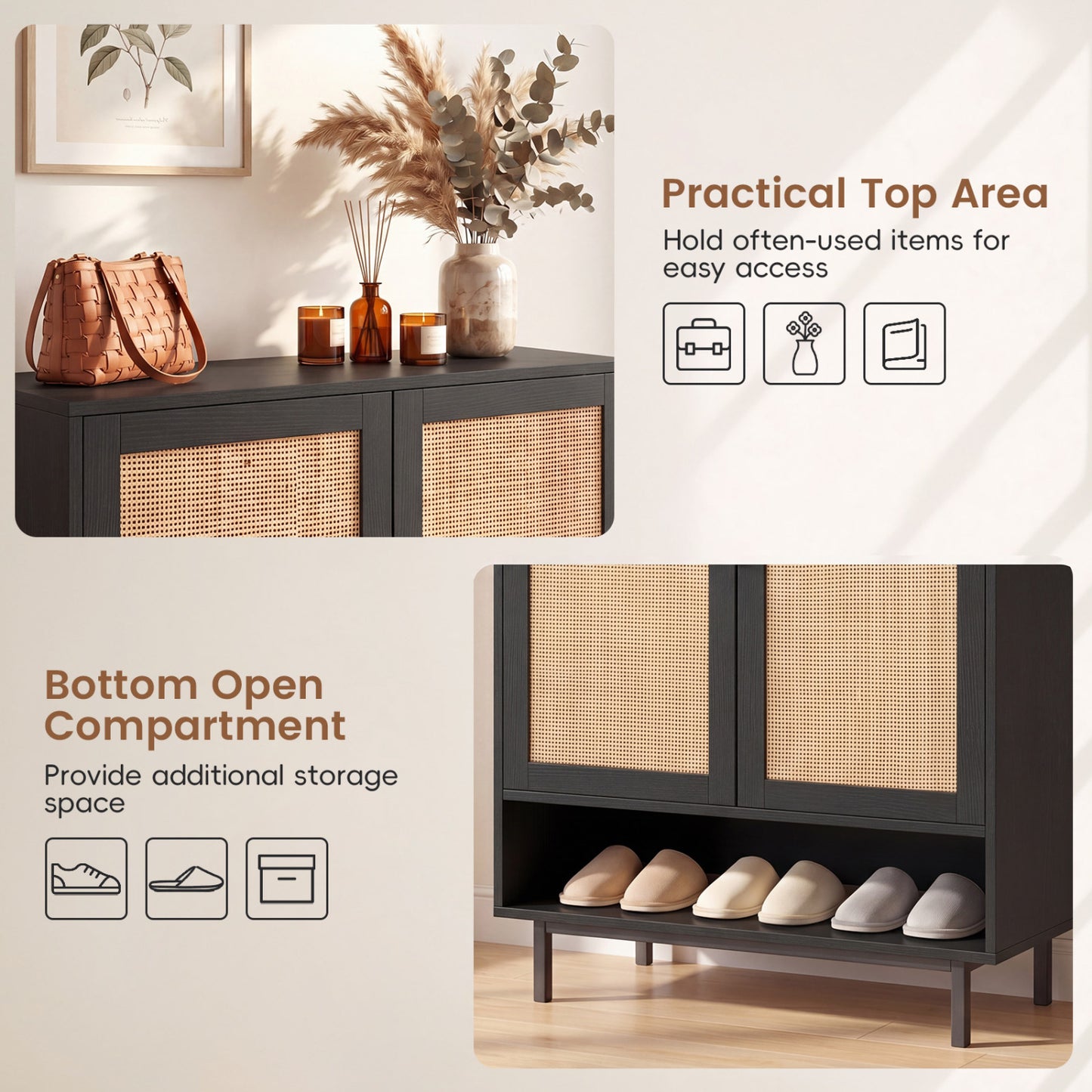 43 Inch 6-Tier Tall Shoe Cabinet, Black
