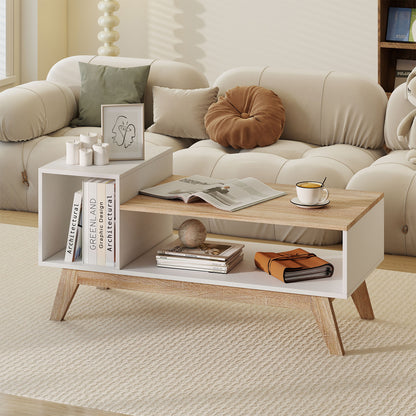 43 Inch Coffee Table with Stepped Tabletop and Storage Compartments, White Coffee Tables at Gallery Canada