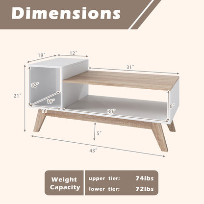 43 Inch Coffee Table with Stepped Tabletop and Storage Compartments, White Coffee Tables at Gallery Canada
