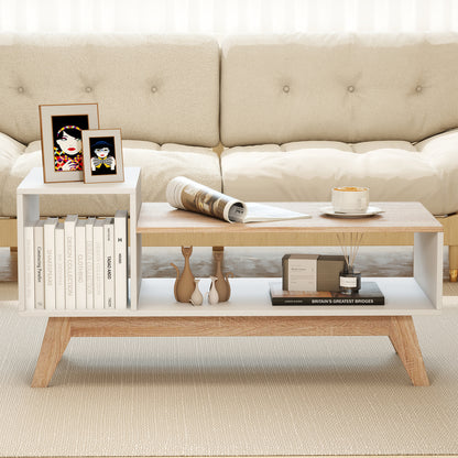 43 Inch Coffee Table with Stepped Tabletop and Storage Compartments, White Coffee Tables at Gallery Canada