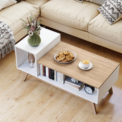 43 Inch Coffee Table with Stepped Tabletop and Storage Compartments, White Coffee Tables at Gallery Canada