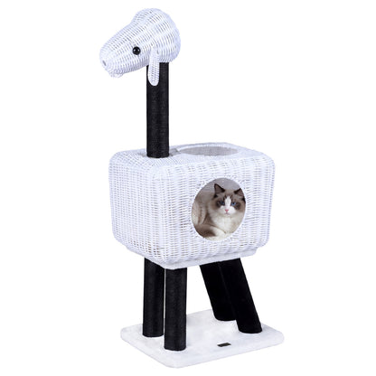 43-Inch Lamb-Shaped Cat Tower, 2-Door Rattan Condo, White Cat Trees Condos & Scratchers at Gallery Canada