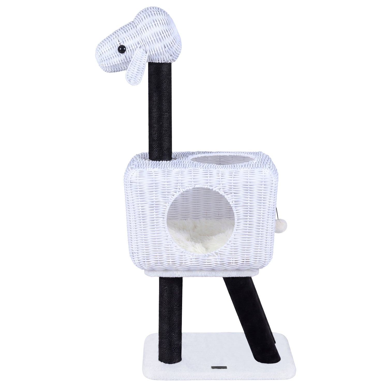 43-Inch Lamb-Shaped Cat Tower, 2-Door Rattan Condo, White Cat Trees Condos & Scratchers at Gallery Canada