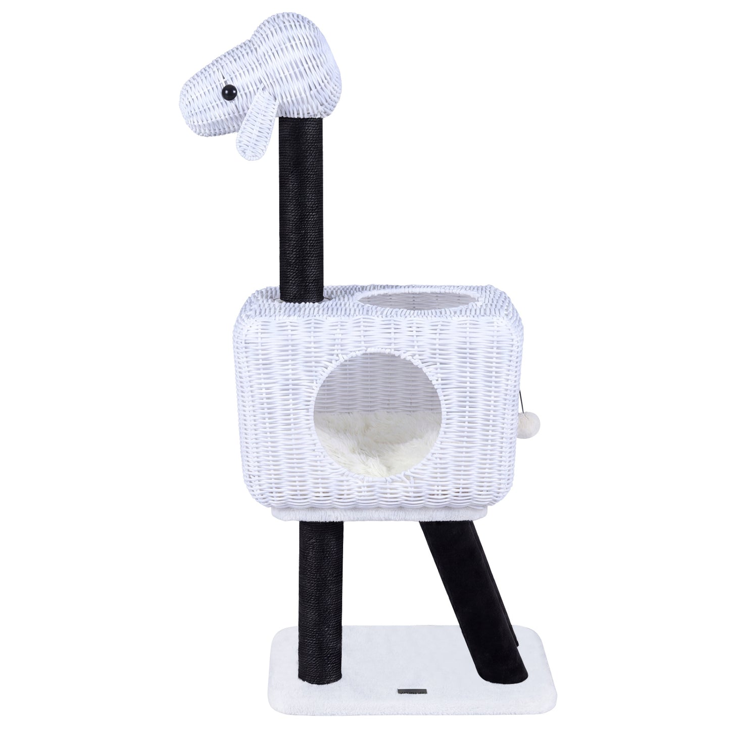 43-Inch Lamb-Shaped Cat Tower, 2-Door Rattan Condo, White Cat Trees Condos & Scratchers at Gallery Canada